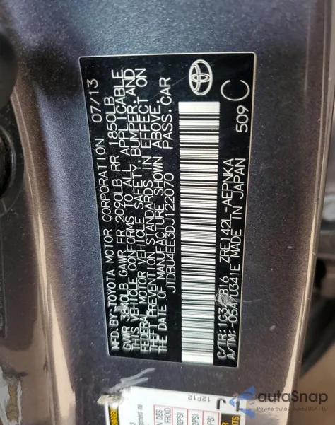 2013 Toyota Corolla Base from USA, damaged, VIN JTDBU4EE3DJ122070